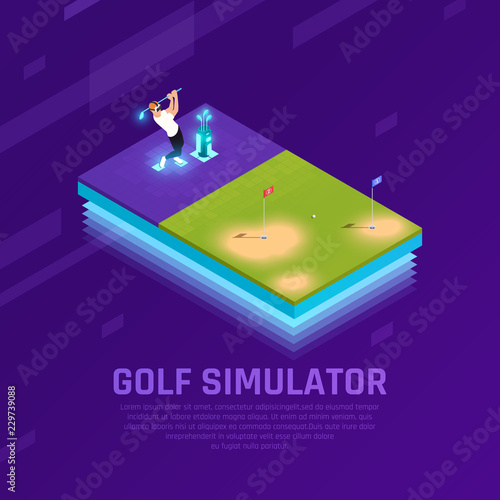 VR Golf Simulator Isometric Composition