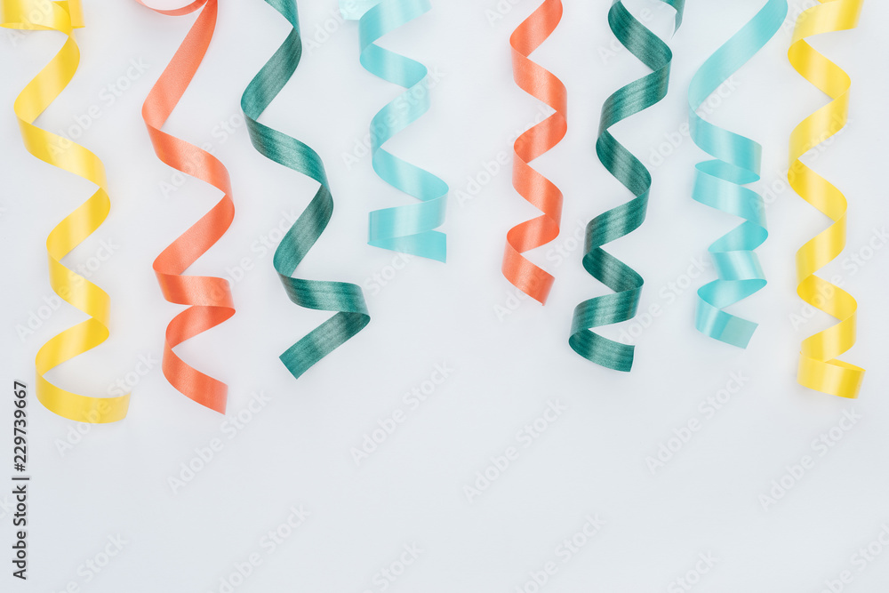 top view of arranged colorful ribbons isolated on white top view of arranged colorful ribbons isolated on white