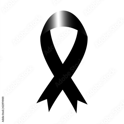 Black awareness ribbon. Mourning and melanoma symbol. Vector graphic illustration.