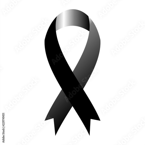 Black awareness ribbon. Mourning and melanoma symbol. Vector graphic illustration.