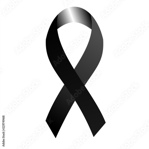 Black awareness ribbon. Mourning and melanoma symbol. Vector graphic illustration.