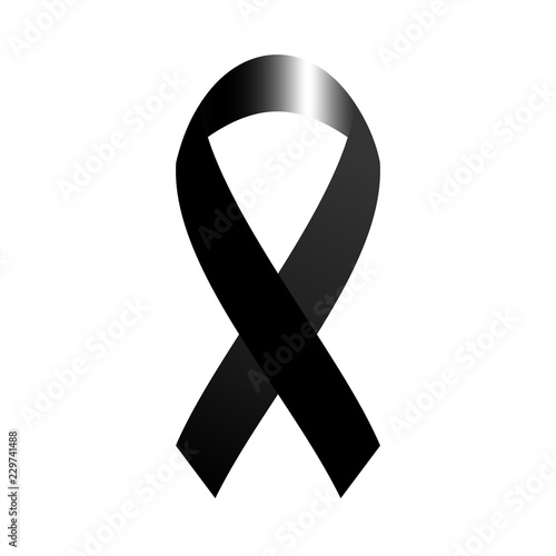 Black awareness ribbon. Mourning and melanoma symbol. Vector graphic illustration.