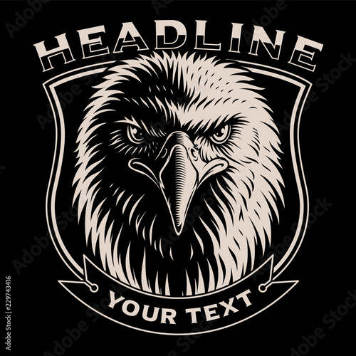 Black and white illustration of Eagle head