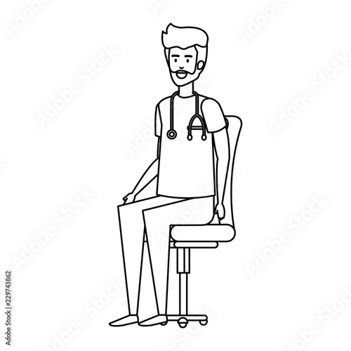 general practitioner sitting in office chair