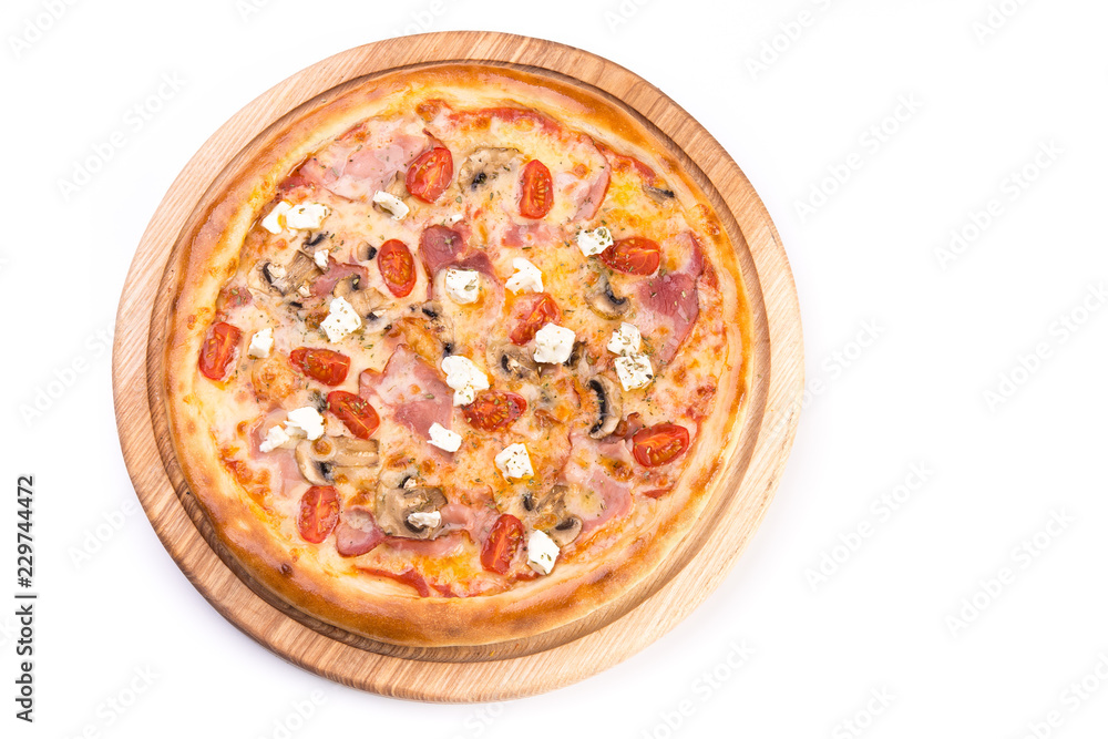 Hot italian pizza with bacon, mushroom and cheese Hot italian pizza with bacon, mushroom and cheese