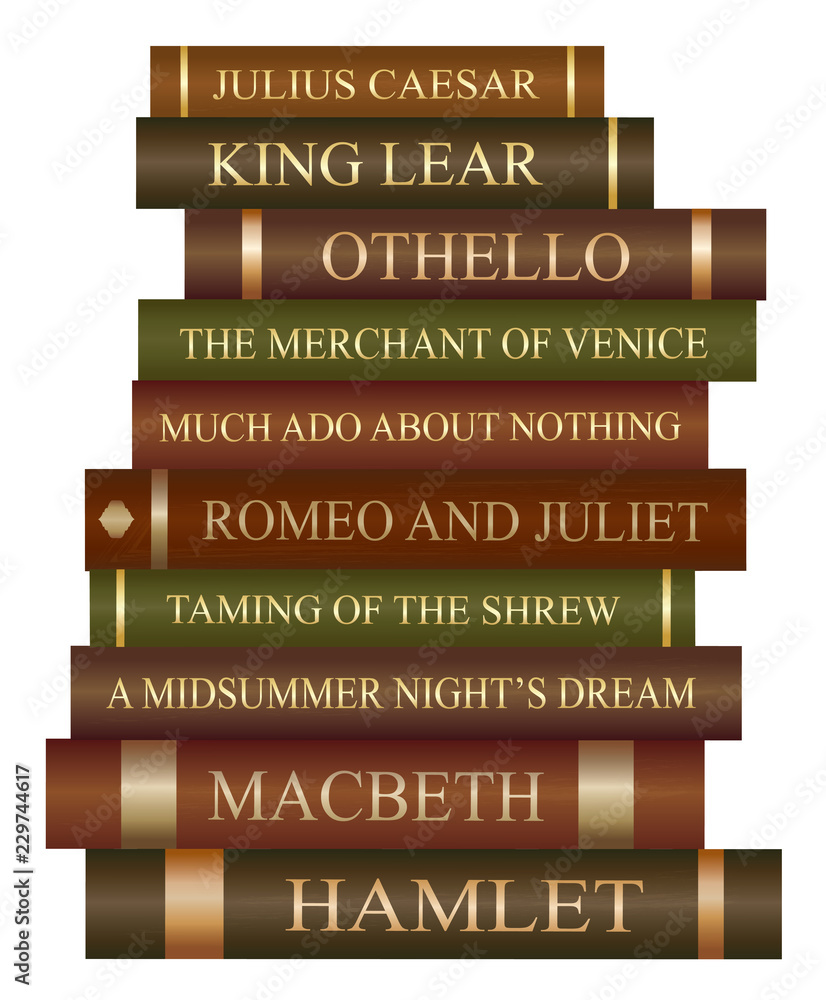 Stack of books - William Shakespeare play collection Stock Vector | Adobe  Stock