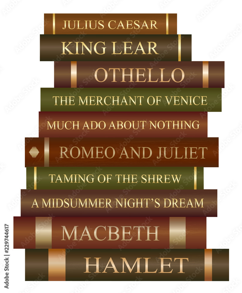 esencia tubo Interpretativo Stack of books - William Shakespeare play collection Stock Vector | Adobe  Stock