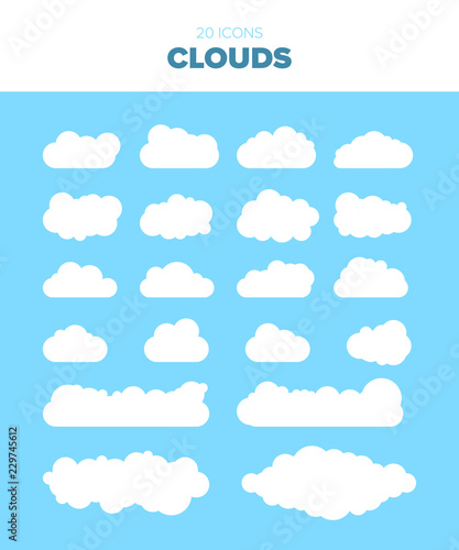 Set of 20 white cloud illustrations