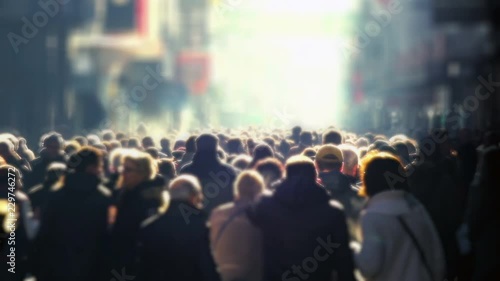 High Street Shopping Crowd, unrecognizable people in Winter, busy, Cologne, Germany