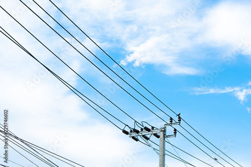 Electric wire with blue sky.