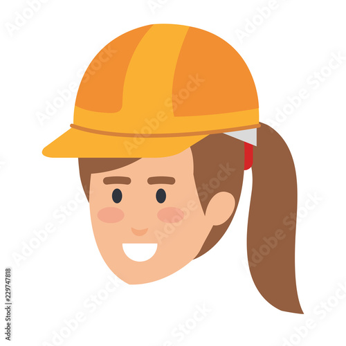 female head builder constructor with helmet
