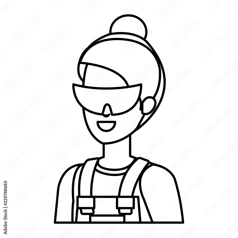 female builder constructor with goggles