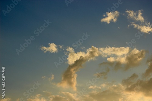 blue sky with clouds, evening sunset
