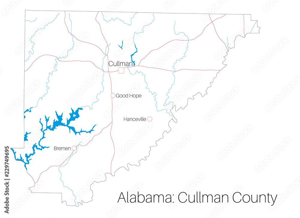 Detailed map of Cullman county in Alabama, USA