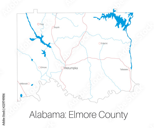 Detailed map of Elmore county in Alabama, USA