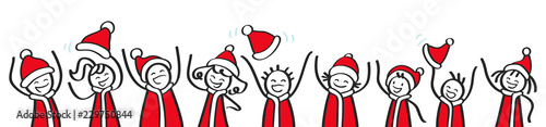 Jubelnde Strichmännchen in Nikolauskostümen, Weihnachten, Nikolaus, Weihnachtsmann, Banner