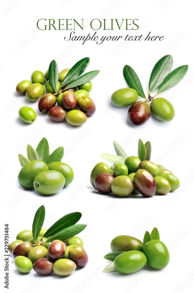Collage of sweet olives fruits . Collage of sweet olives fruits .