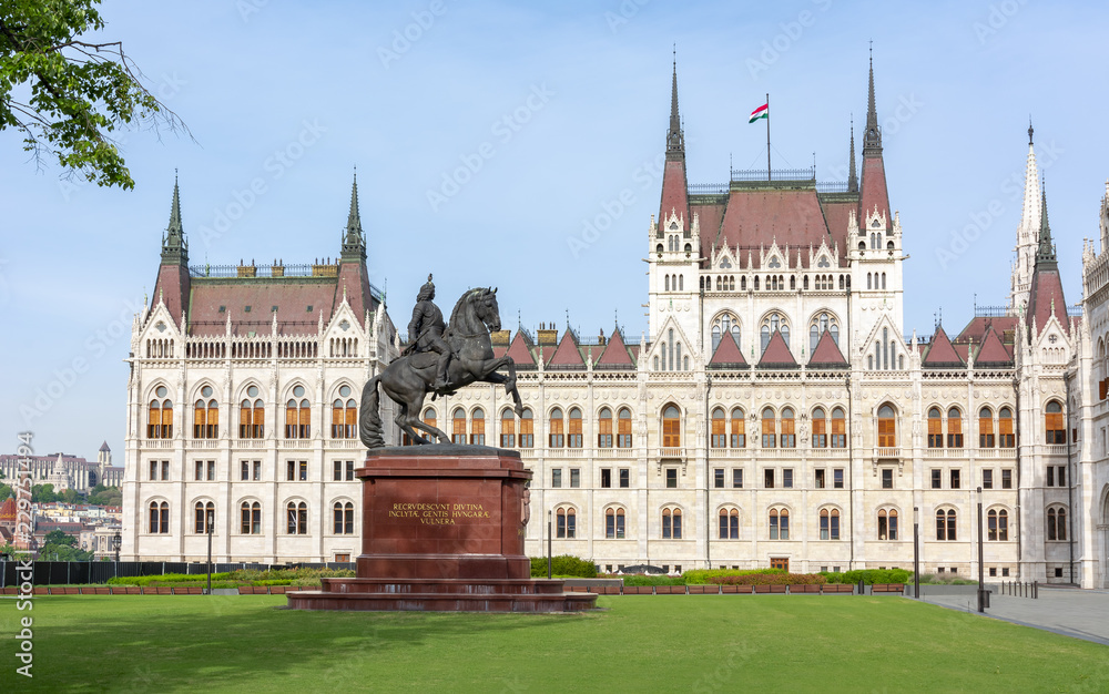 Rakoczi Ferenc monument in front of Hungarian Parliament Building, Budapest, Hungary