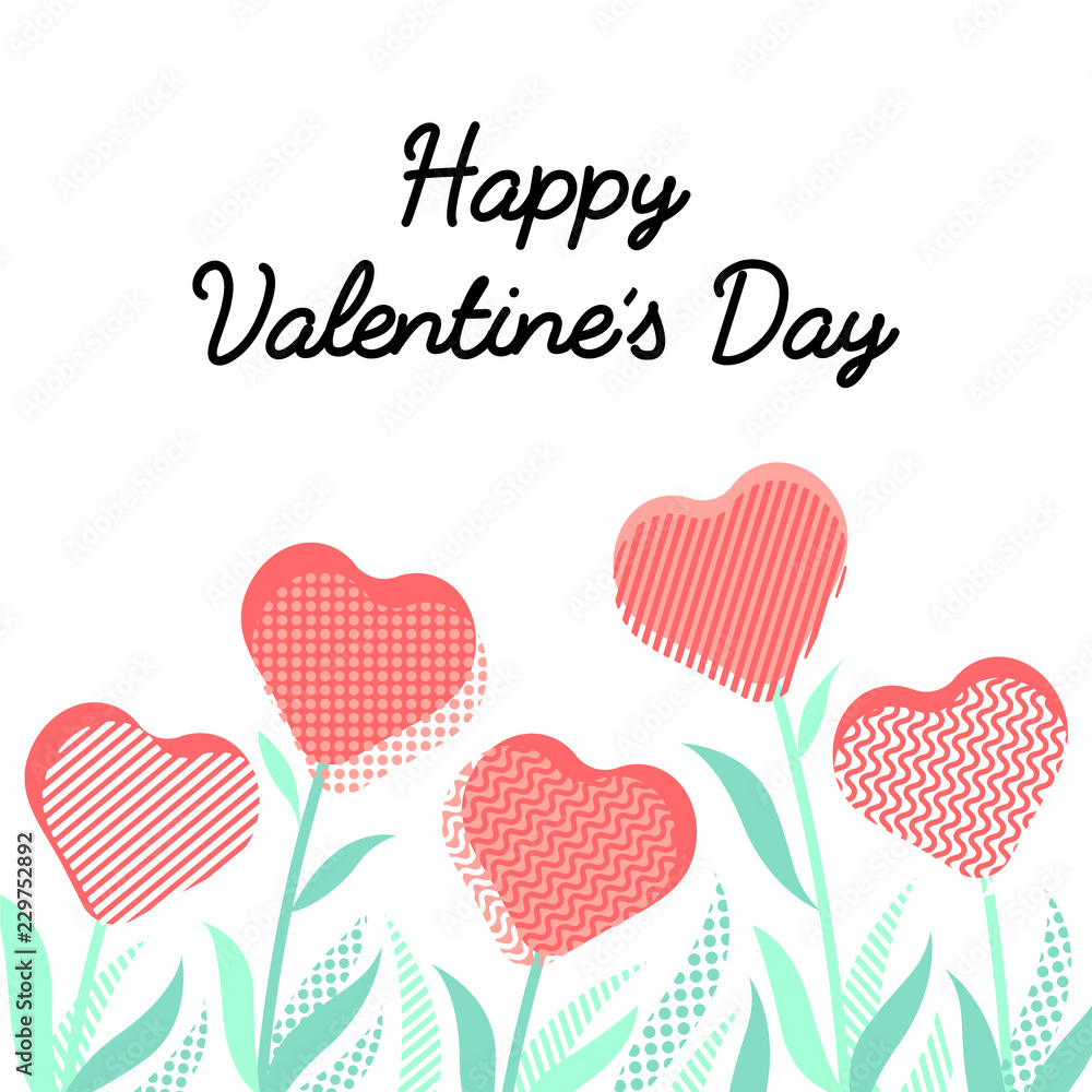 Happy Valentine's Day typography lettering poster with heart-shaped flowers background