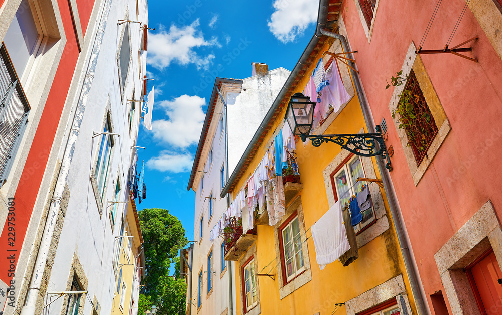 Lisbon, Portugal. Antique Alfama district with coloured houses