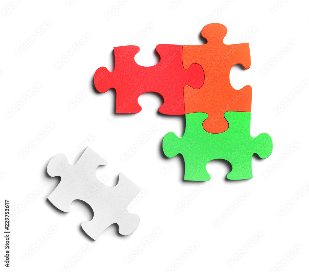 Colorful pieces of puzzle on white background Colorful pieces of puzzle on white background