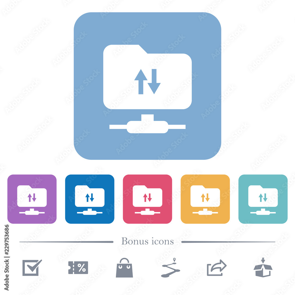 FTP data traffic flat icons on color rounded square backgrounds FTP data traffic flat icons on color rounded square backgrounds