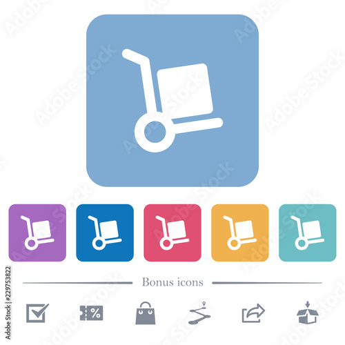 Hand truck flat icons on color rounded square backgrounds photo