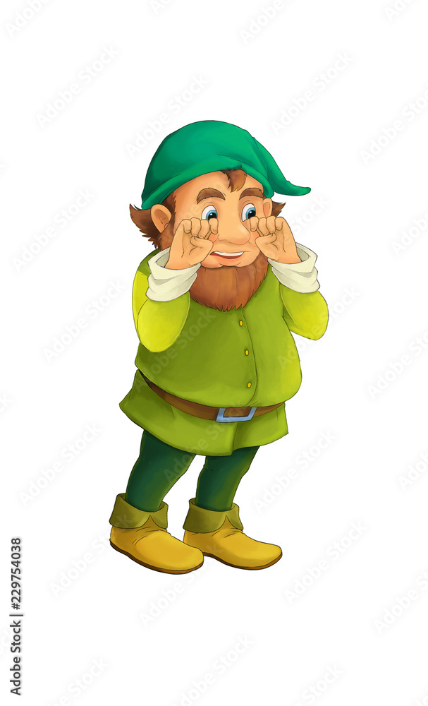 Cartoon dwarf on white background in some activity - illustration for the children