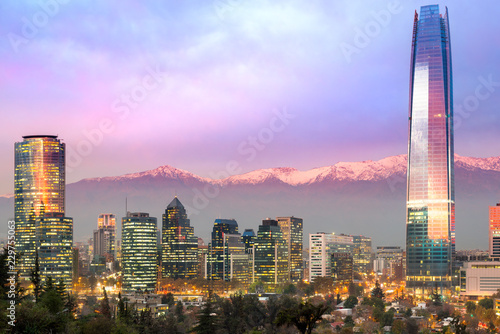 Skyline of Santiago de Chile at Las Condes and Providencia districts with The Andes mountain range in the back photo