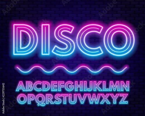 Pink blue gradient neon alphabet on a dark background . Capital letter.
