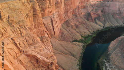 Amazing colors of Horseshoe Bend, aerial view of canyon and river