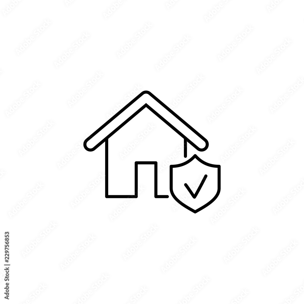 home with shield; property insurance line black icon on white ba home with shield; property insurance line black icon on white ba
