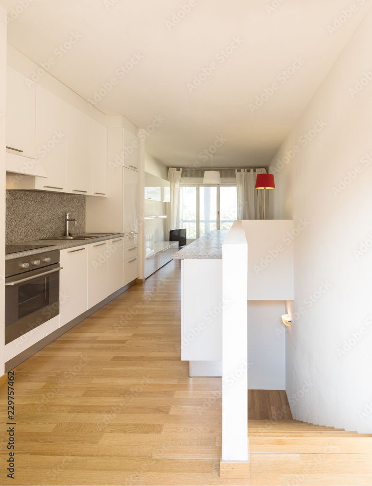 White kitchen with parquet White kitchen with parquet