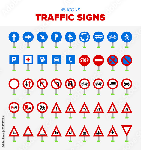 Collection of 45 traffic sign icons