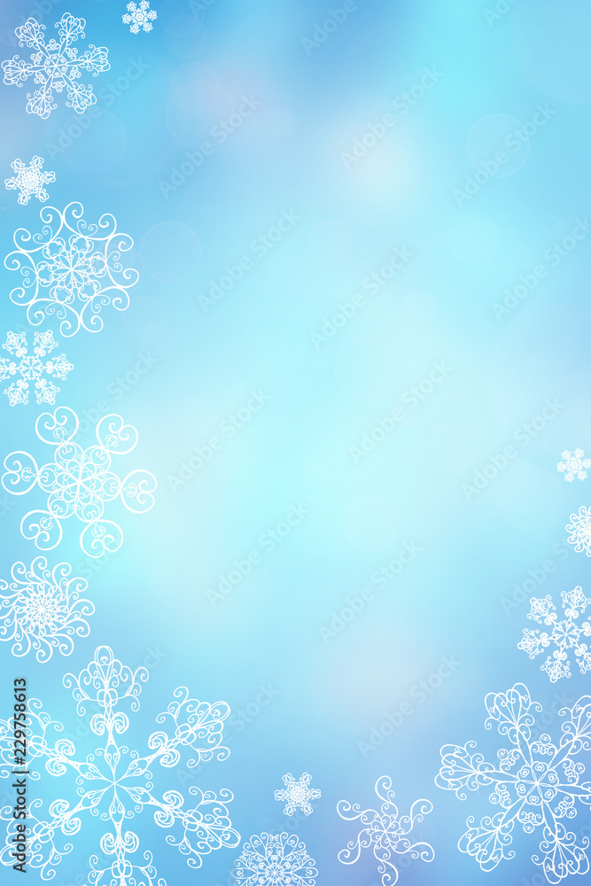 Christmas abstract winter shiny snow bokeh background with unique snowflakes Christmas abstract winter shiny snow bokeh background with unique snowflakes