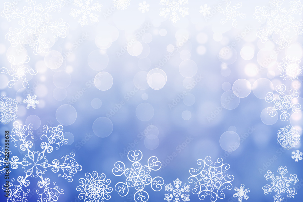 Christmas abstract winter shiny snow bokeh background with unique snowflakes Christmas abstract winter shiny snow bokeh background with unique snowflakes