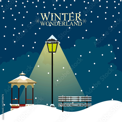 Winter wonderland landscape. Christmas season. Vector illustration design