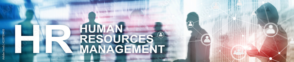 Human resource management, HR, Team Building and recruitment concept on blurred background. Website header banner.
