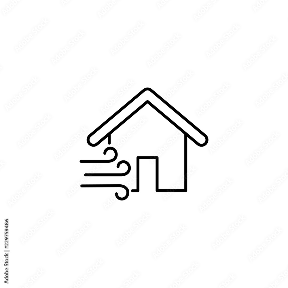 wind blowing to house line black icon on white background wind blowing to house line black icon on white background