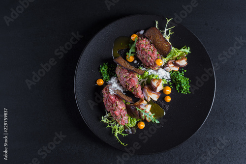 Beef tartar with bread photo