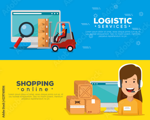 logistic services with support agent and computer