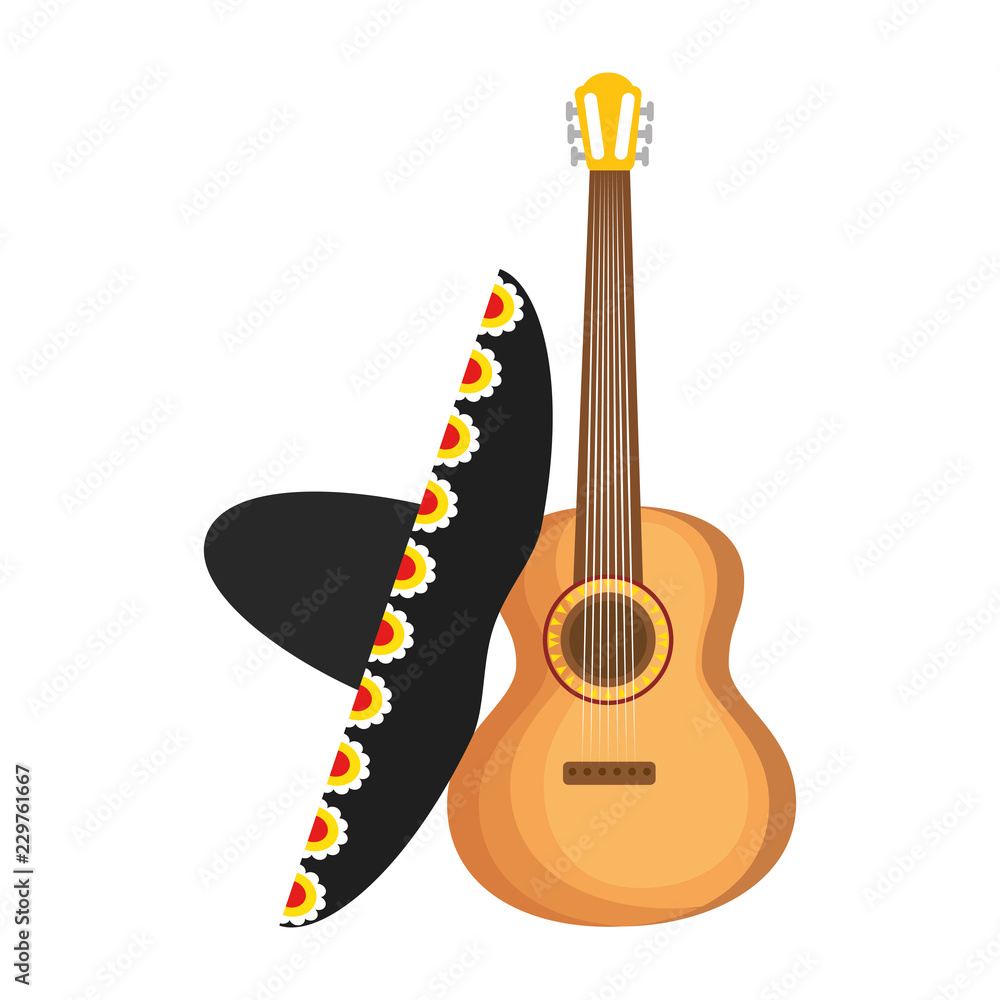 mexican guitarron with mariachi hat Stock Adobe