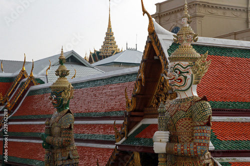 Statue and external decoration in Wat Phra Kaew temple complex, Royal Palace, Bangkok, Thailand © bayazed