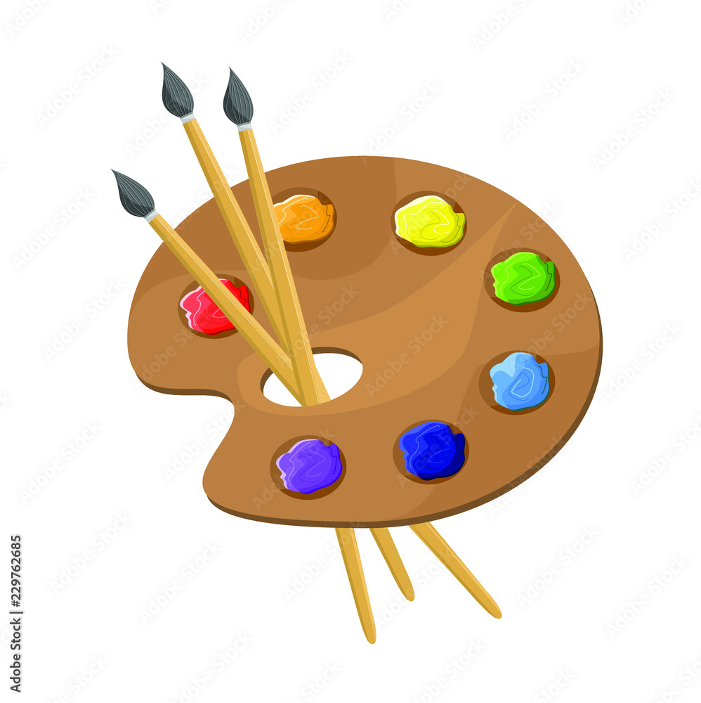 Palette with paints and brushes Palette with paints and brushes