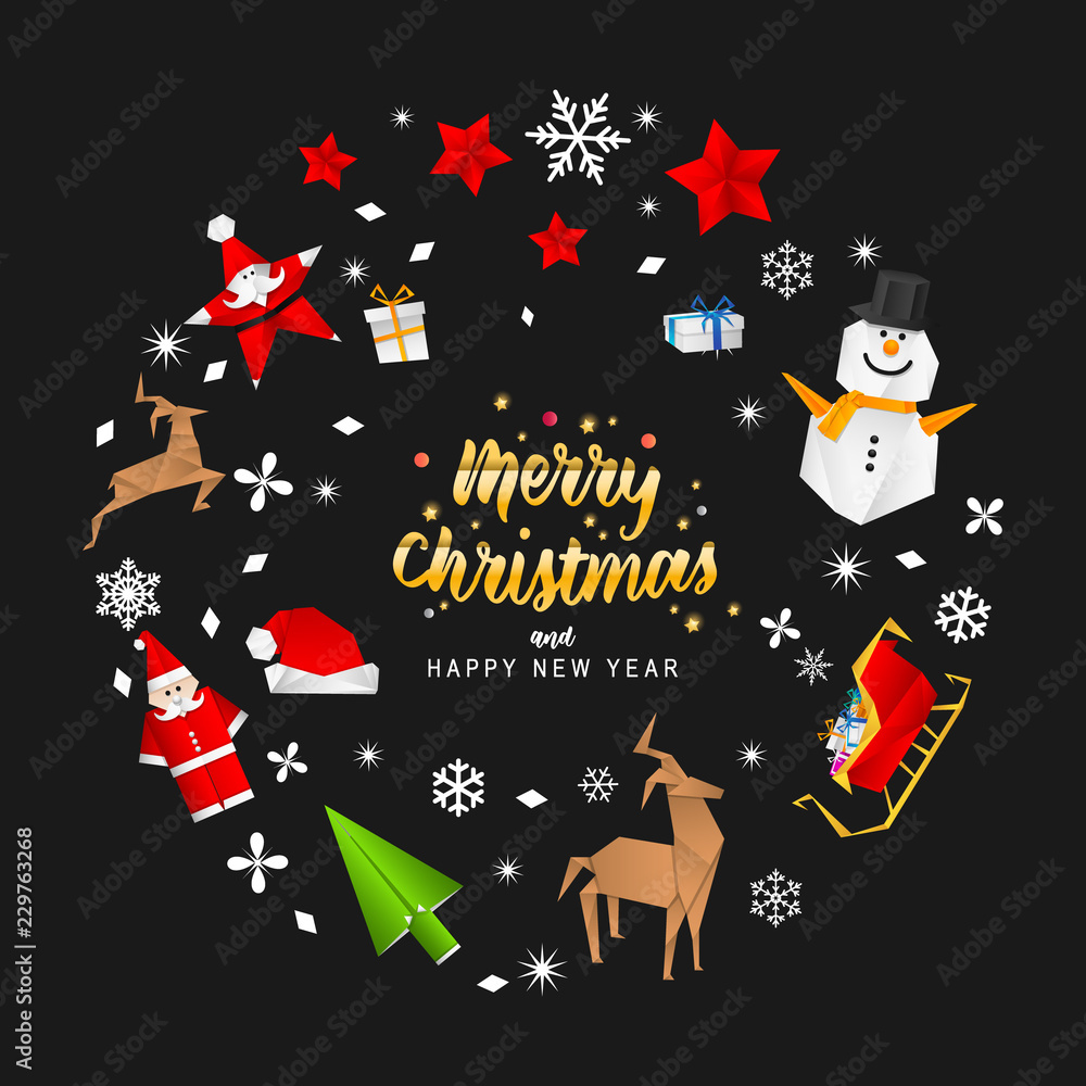 Fototapeta premium Merry Christmas with abstract Christmas tree. Merry Christmas and happy new year greeting card vector design.