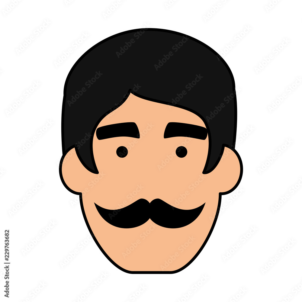 young man head with mustache avatar character young man head with mustache avatar character