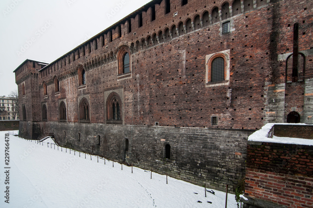 Detail of Sforza Castle in Milan, Italy