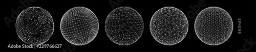Sphere with connected lines. Global digital connections. Wireframe illustration. Abstract 3d grid design. Technology style.