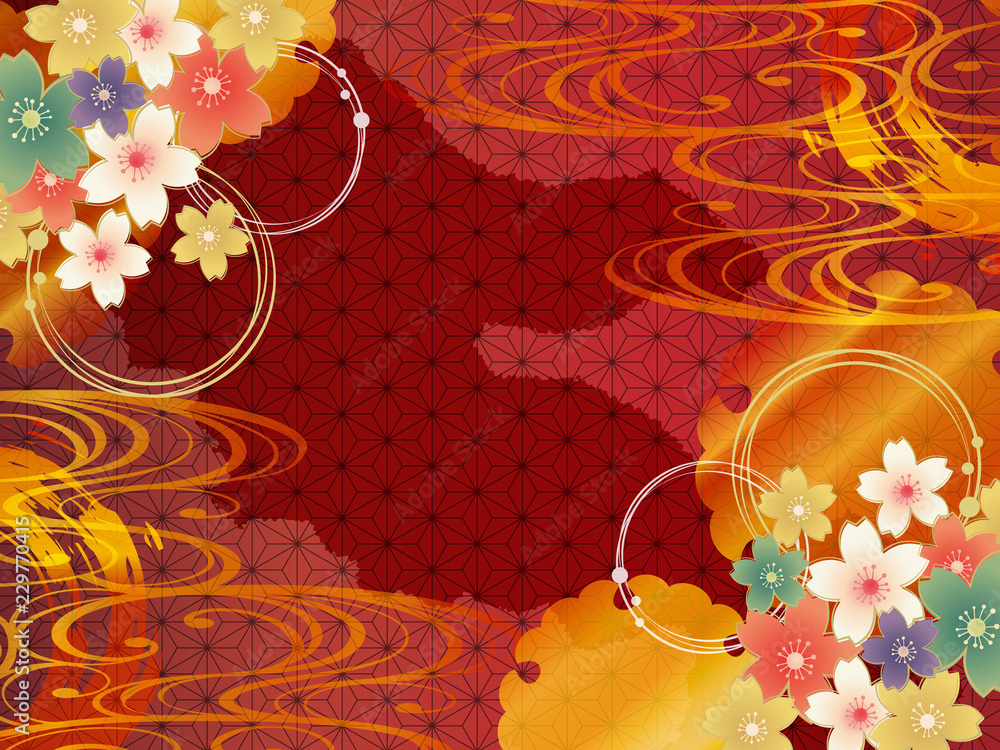 金の波と赤の和柄の背景 Stock Vector Adobe Stock
