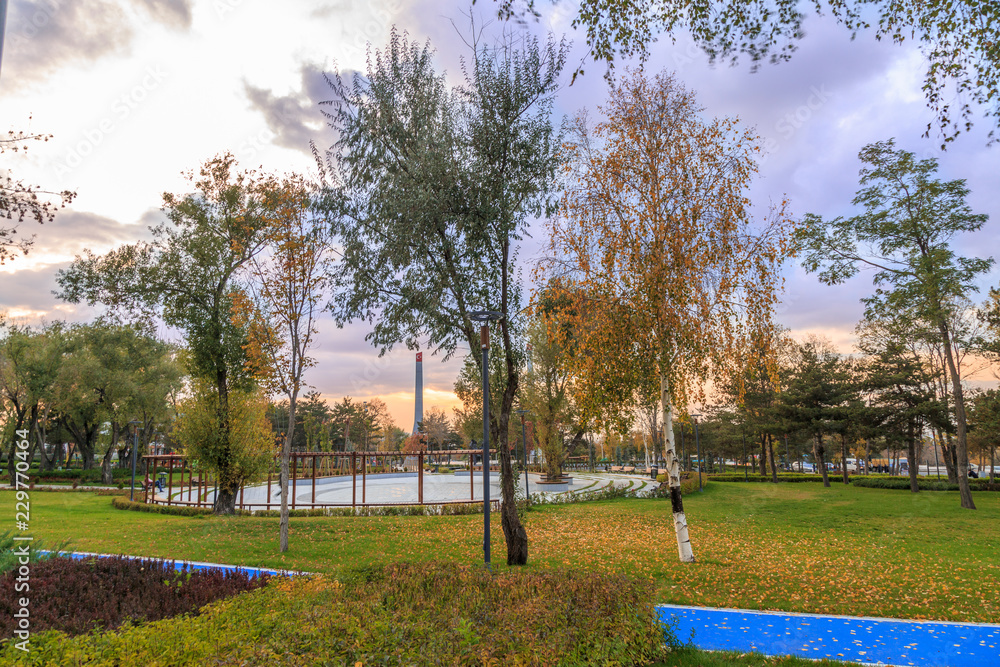 Sunset during fall season in Aziziye park in Erzurum, Turkey Sunset during fall season in Aziziye park in Erzurum, Turkey